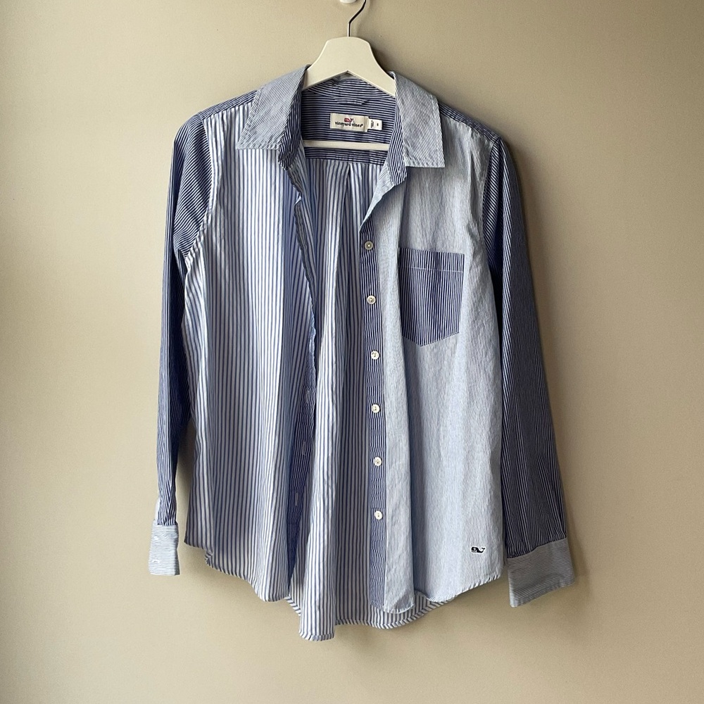 Vineyard Vines Women’s ButtonUp Blue Striped Top Size 8 - Picture 2 of 5